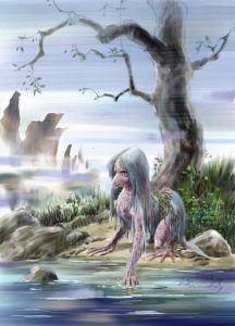 画家・イラストレーター古山拓が、遠野物語的世界とケルティック妖精世界を融合させて描いたアマビエ様